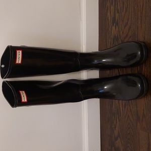 Hunter Original Black Gloss Refined Tall  Women's Size 10 Boots